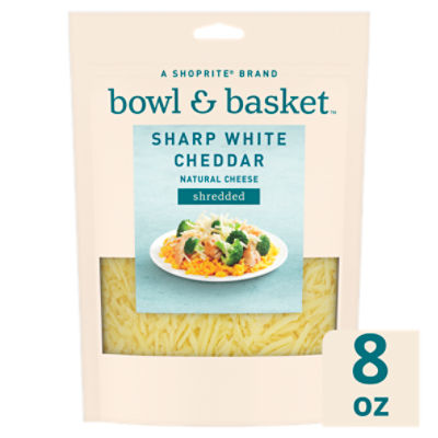 Bowl & Basket Shredded Sharp White Cheddar Natural Cheese, 8 oz, 8 Ounce