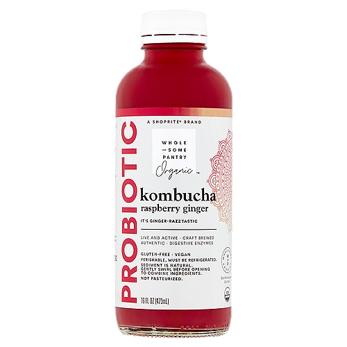 Wholesome Pantry Organic Probiotic Raspberry Ginger Kombucha, 16 fl oz