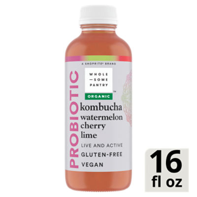 Wholesome Pantry Organic Probiotic Watermelon Cherry Lime Kombucha, 16 fl oz, 16 Fluid ounce