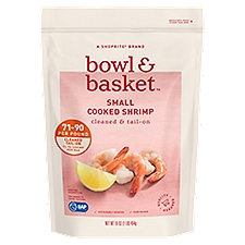 Bowl & Basket Cooked Shrimp, Cleaned & Tail-On Small, 16 Ounce