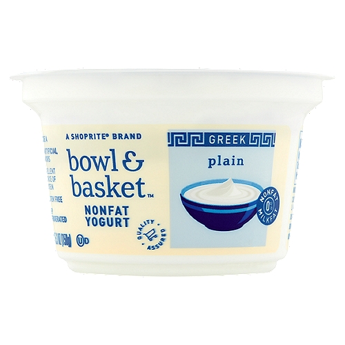 Bowl & Basket Greek Plain Nonfat Yogurt, 5.3 oz
Contains Live and Active Cultures: S. Thermophilus, L. Bulgaricus, L. Acidophilus, Bifidus and L. Casei.