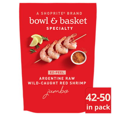 Bowl & Basket Specialty Argentine Raw Wild-Caught Red Shrimp, Jumbo, 42-50 shrimp per bag, 32 oz, 2 Pound