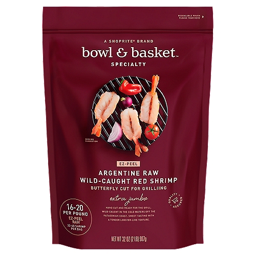 Bowl & Basket Specialty Argentine Raw Red Shrimp, Extra Jumbo, 32-40 shrimp per bag, 32 oz