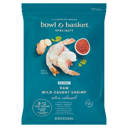 Bowl & Basket Specialty EZ-Peel Raw Wild-Caught Shrimp, Extra Colossal, 16-24 shrimp per bag, 32 oz
A Perfect Marriage of Firmness & Sweetness, Our Wild-Caught, Extra Colossal EZ-Peel Shrimp Will Be Your Family Dinner Go-to - You May Need an Extra Bag