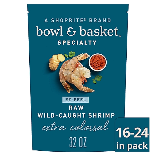 Bowl & Basket Specialty EZ-Peel Raw Wild-Caught Shrimp, Extra Colossal, 16-24 shrimp per bag, 32 oz