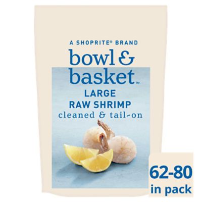 Bowl & Basket Cleaned & Tail-On Raw Shrimp, Large, 62-80 Shrimp per bag, 32 oz