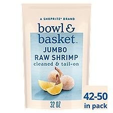 Bowl & Basket Cleaned & Tail-On Raw Shrimp, Jumbo, 42-50 shrimp per bag, 32 oz