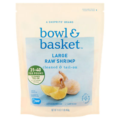 Bowl & Basket Cleaned & Tail-On Raw Shrimp, Large, 31-40 shrimp per bag, 16 oz