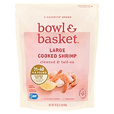 Bowl & Basket Cooked Shrimp, Cleaned & Tail-On Large, 16 Ounce