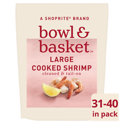 Bowl & Basket Cleaned & Tail-On Cooked Shrimp, Large, 31-40 shrimp per bag, 16 oz