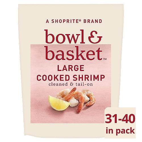 Bowl & Basket Cleaned & Tail-On Cooked Shrimp, Large, 31-40 shrimp per bag, 16 oz