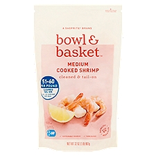 Bowl & Basket Cooked Shrimp Cleaned & Tail-On Medium, 32 Ounce