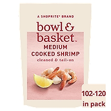 Bowl & Basket Cleaned & Tail-On Cooked Shrimp, Medium, 102-120 shrimp per bag, 32 oz, 32 Ounce