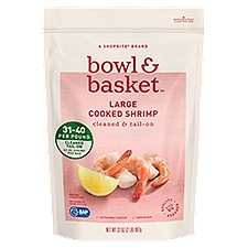 Bowl & Basket Cleaned & Tail-On Cooked Shrimp, Large, 62-80 shrimp per bag, 32 oz, 32 Ounce
