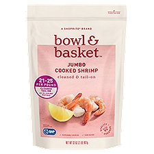 Bowl & Basket Cleaned & Tail-On Cooked Shrimp, Jumbo, 42-50 shrimp per bag, 32 oz