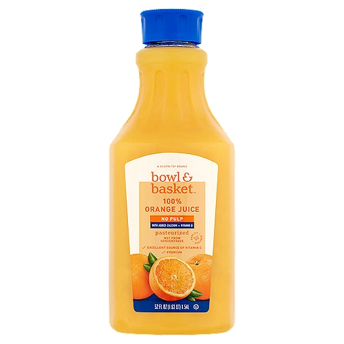 Bowl & Basket No Pulp 100% Orange Juice with Calcium, 52 fl oz