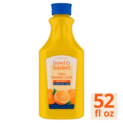 Bowl & Basket No Pulp 100% Orange Juice with Calcium, 52 fl oz, 52 Fluid ounce