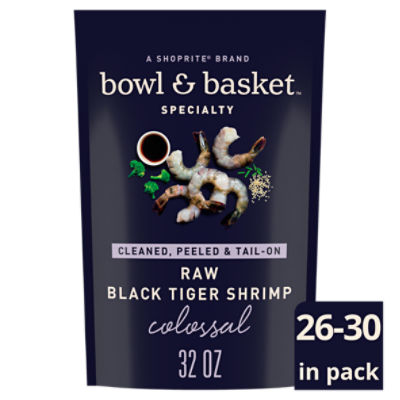 Bowl & Basket Specialty Raw Black Tiger Shrimp, Colossal, 26-30 shrimp per bag, 32 oz