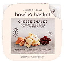 Bowl & Basket Cheese Snacks: Pepper Jack Cheese, Raisins, Honey Roasted Peanuts, 1.5 oz, 3 count, 4.5 Ounce