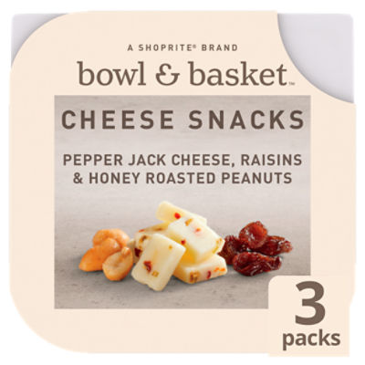Bowl & Basket Pepper Jack, Raisins & Honey Roasted Peanuts Cheese Snacks, 1.5 oz, 3 count, 4.5 Ounce