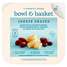 Bowl & Basket White Cheddar Cheese, Dried Cranberries, Roasted Almonds, Cheese Snacks, 4.5 Ounce