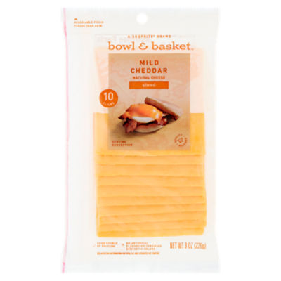 Bowl & Basket Sliced Mild Cheddar Natural Cheese, 10 count, 8 oz, 8 Ounce