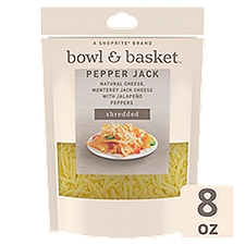 Bowl & Basket Shredded Pepper Jack & Monterey Jack Cheese, with Jalapeno Peppers, 8 oz, 8 Ounce