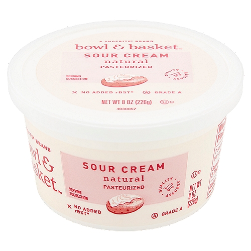 Bowl & Basket Natural Sour Cream, 8 oz
No Added rBST*
*No Significant Difference Has Been Shown Between Milk Derived from rBST Treated and Non-rBST Treated Cows.