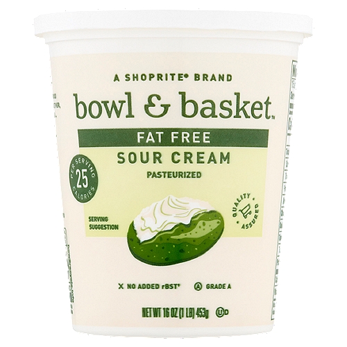Bowl & Basket Fat Free Sour Cream, 16 oz
No Added rBST†
†No Significant Difference Has Been Shown Between Milk Derived from rBST Treated and Non-rBST Treated Cows.