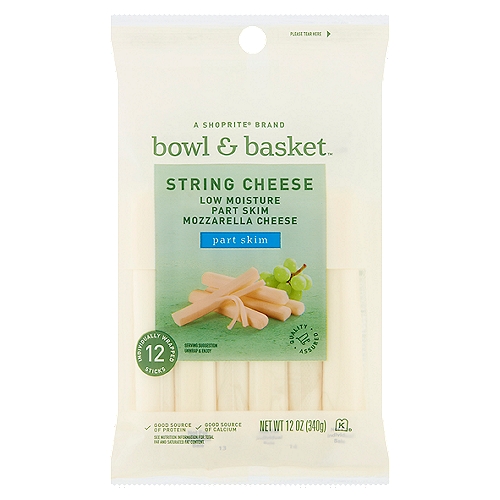 Bowl & Basket Low Moisture Part Skim Mozzarella String Cheese, 12 count, 12 oz