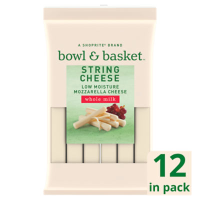 Bowl & Basket Whole Milk Low Moisture Mozzarella String Cheese, 12 count, 12 oz, 12 Ounce