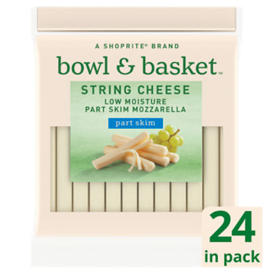 Bowl & Basket Low Moisture Part Skim Mozzarella String Cheese, 24 count, 24 oz, 24 Ounce