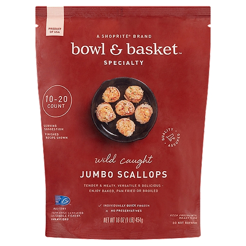 Bowl & Basket Specialty Wild Caught Jumbo Sea Scallops, 16 oz
Tender & Meaty, Versatile & Delicious - Enjoy Baked, Pan Fried or Broiled