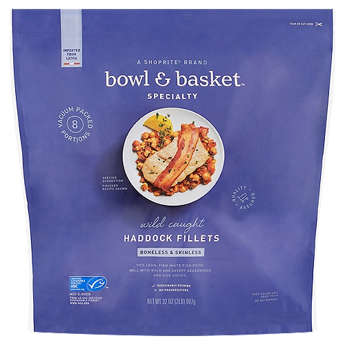 Bowl & Basket Specialty Boneless & Skinless Haddock Fillets, 32 oz
This Lean, Firm White Fish Pairs Well with Bold and Savory Seasonings and Side Dishes.