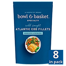 Bowl & Basket Specialty Wild Caught Boneless & Skinless Atlantic Cod Fillets, 8 count, 32 oz, 2 Pound
