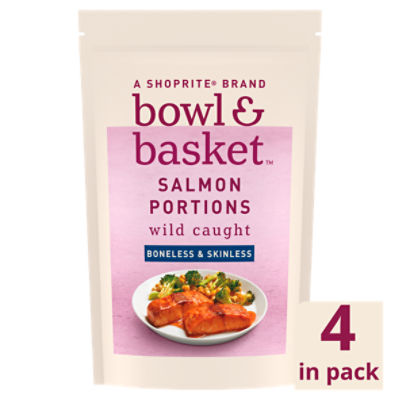 Bowl & Basket Boneless & Skinless Salmon Portions, 4 count,16 oz, 1 Pound