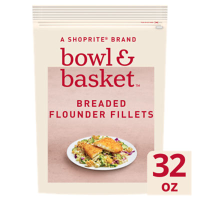 Bowl & Basket Boneless & Skinless Whole Breaded Flounder Fillets, 32 oz, 2 Pound