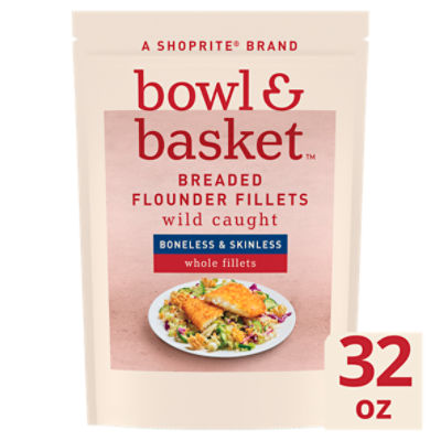 Bowl & Basket Boneless & Skinless Whole Breaded Flounder Fillets, 32 oz