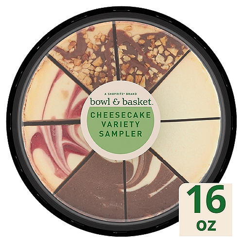 Bowl & Basket Variety Sampler Cheesecake, 16 oz
New York Style, Chocolate Marble, Strawberry Swirl & Mississippi Mud