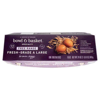 Bowl & Basket Specialty Free Range Fresh Brown Eggs, Large, 12 count, 24 oz