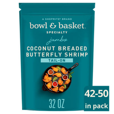 Bowl & Basket Specialty Tail-On Jumbo Coconut Breaded Butterfly Shrimp, 32 oz, 2 Pound