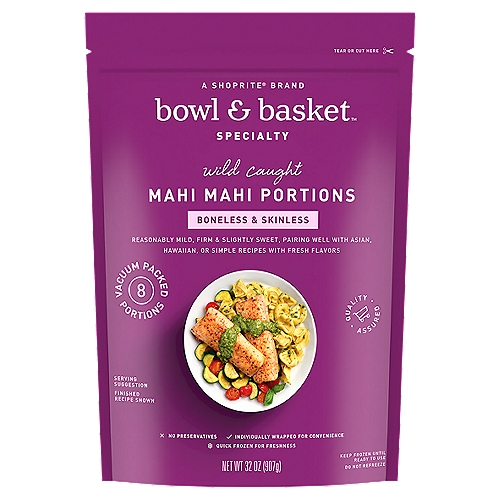 Bowl & Basket Specialty Wild Caught Boneless & Skinless Mahi Mahi Portions, 32 oz
The Exotic & Distinctive Mahi Mahi is Reasonably Mild but Firmer and More Flavorful than Most Other White Fish Varieties. Slightly Sweet, It Pairs Well with Asian, Hawaiian, or Simple Recipes with Fresh Flavors.