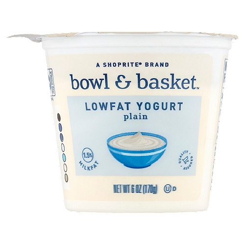 Bowl & Basket Plain Lowfat Yogurt, 6 oz
Contains Active Yogurt Cultures L. Bulgaricus, S. Thermophilus, Bifidobacterium (BB-12®), L. Acidophilus and L. Casei