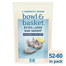 Bowl & Basket Cleaned & Tail-off Extra Large Raw Shrimp, 52-60 shrimp per bag, 32 oz, 32 Ounce