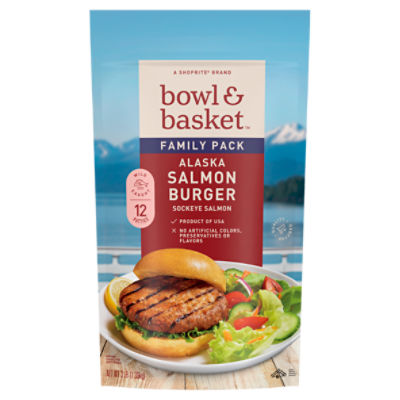 Bowl & Basket Alaska Salmon Burger Patties Family Pack, 12 count, 3 lb