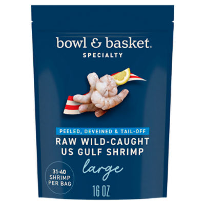 Bowl & Basket Specialty Wild Caught Peeled, Deveined & Tail-Off Large US Gulf Shrimp, 16 oz