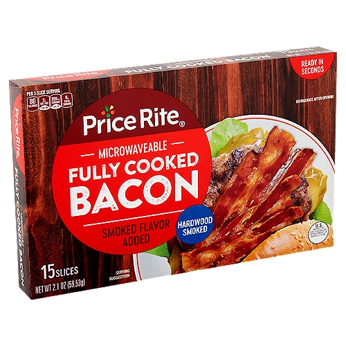 Price Rite Hardwood Smoked Fully Cooked Bacon, 15 count, 2.1 oz