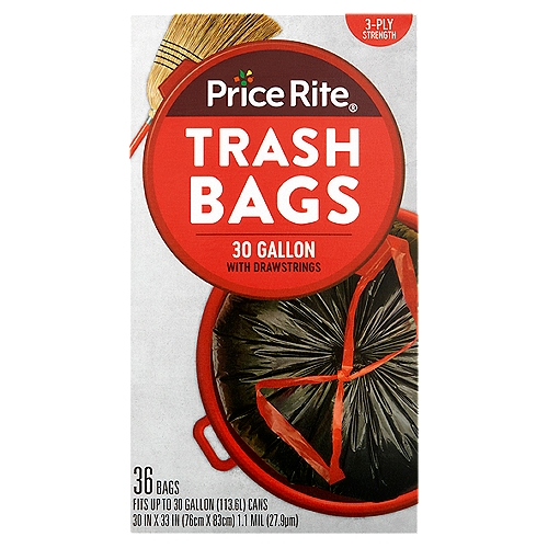 Price Rite 30 Gallon Trash Bags with Drawstrings, 36 count