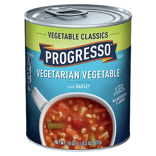 Progresso Vegetable Classics Vegetarian Vegetable with Barley Soup, 19 oz
No MSG Added*
*Except that Which Occurs Naturally in Yeast Extract, Hydrolyzed Vegetable Protein and Tomato Extract.