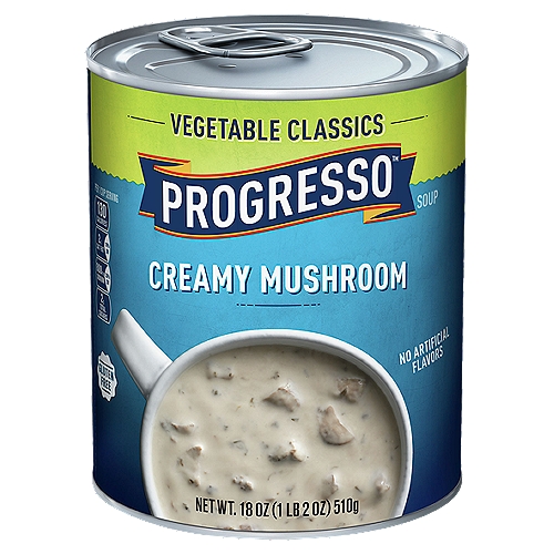 Progresso Creamy Mushroom Vegetable Classics Soup, 18 oz
No MSG Added*
*Except that which Occurs Naturally in Tomato Extract.